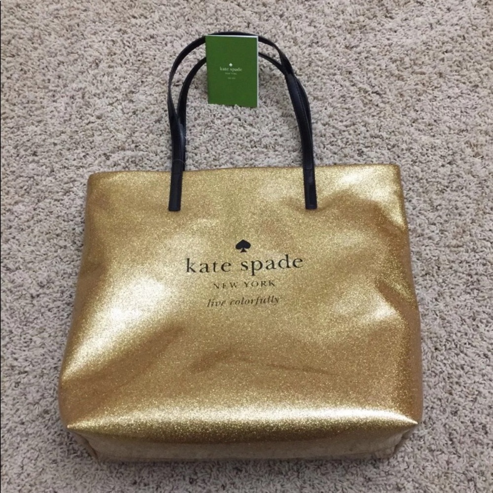 NEW Kate Spade Shopper Gold Glitter Bag Purse